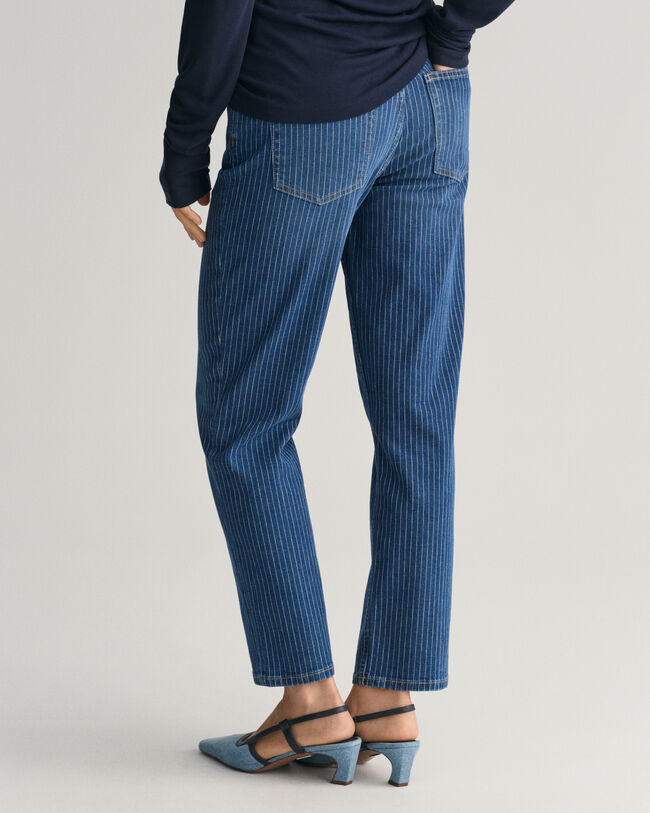 Straight Leg Striped Cropped Jeans