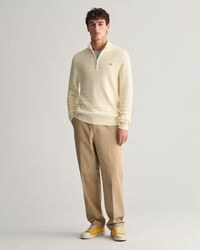 Striped Textured Cotton Half-Zip Sweater