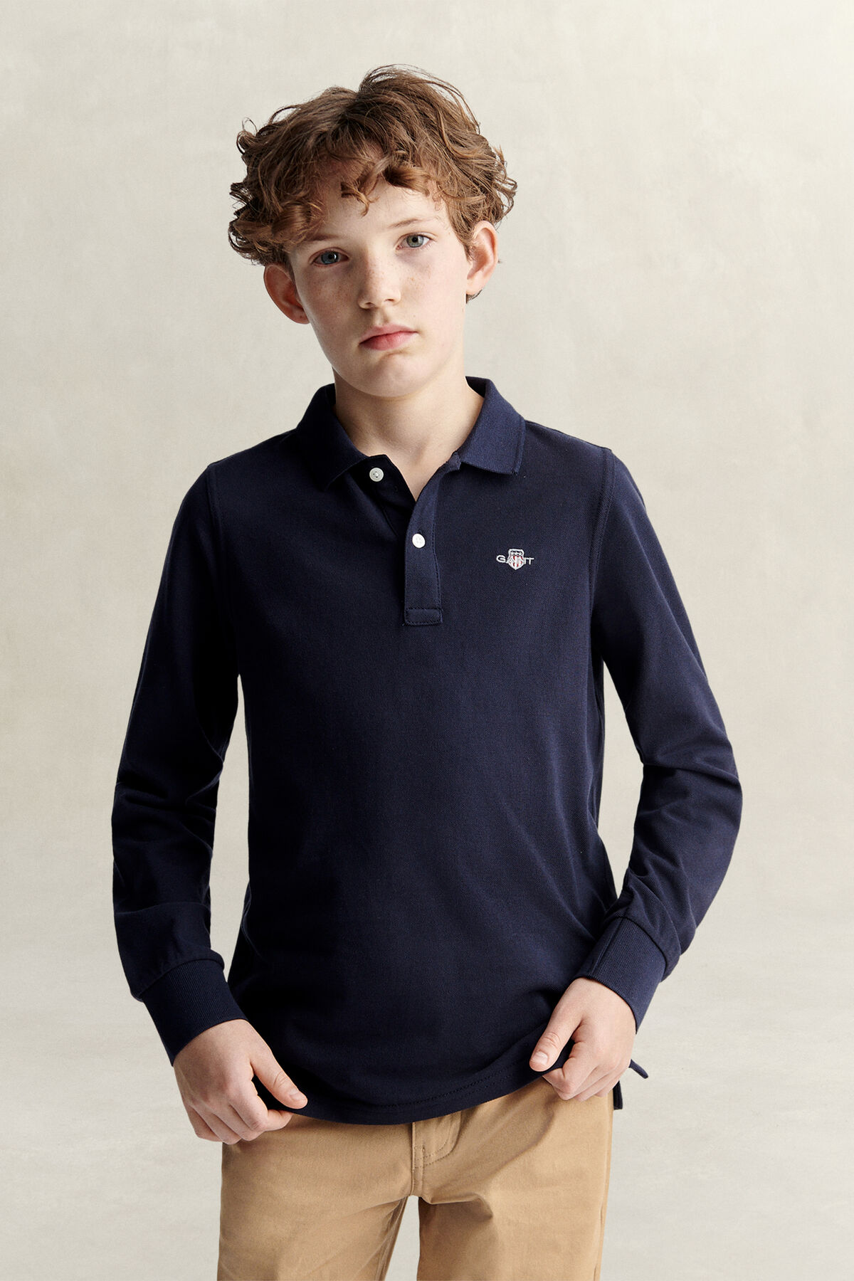 Teen Boys Shield Long Sleeve Polo Shirt — EVENING BLUE
