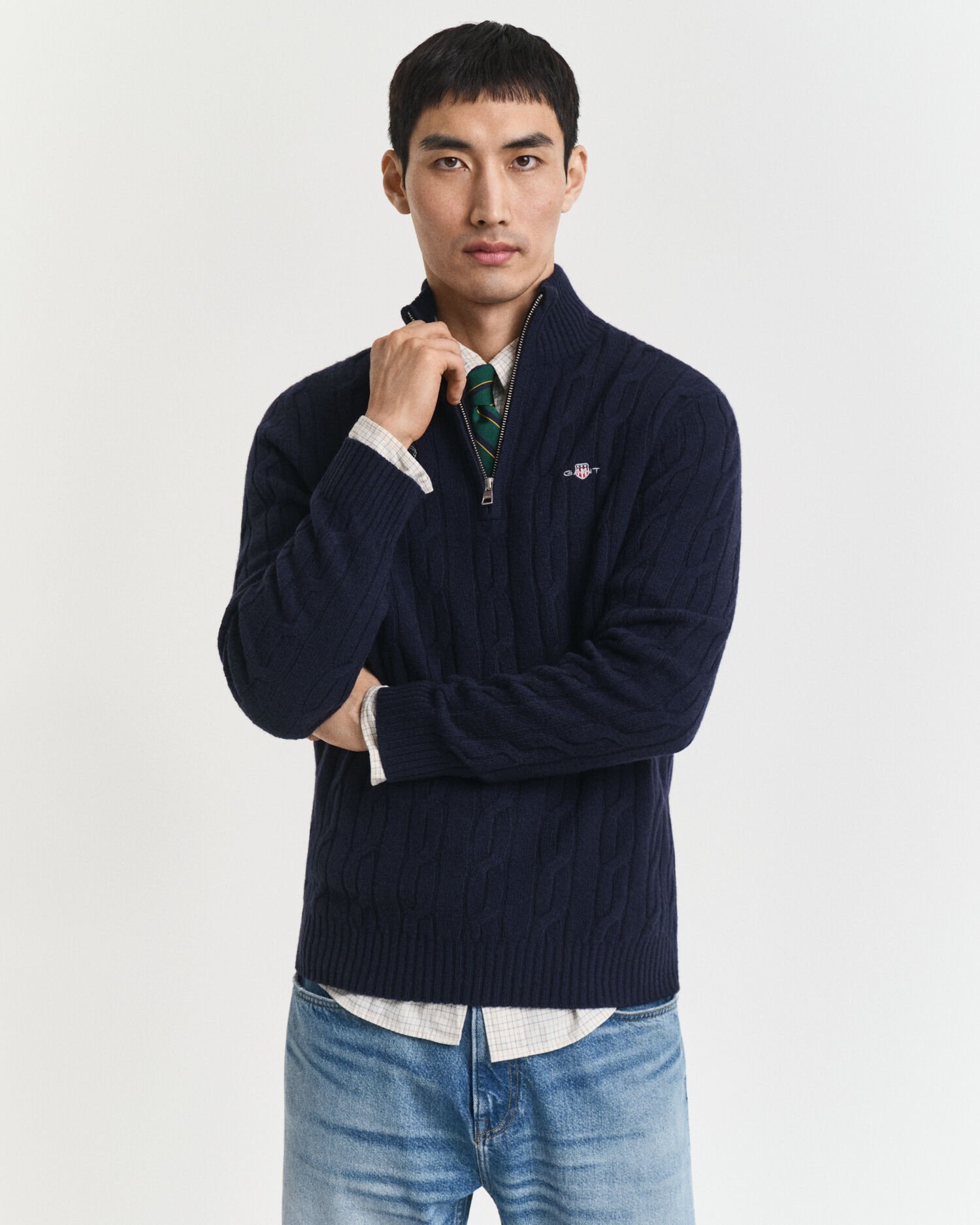 Lambswool Cable Knit Half-Zip Sweater