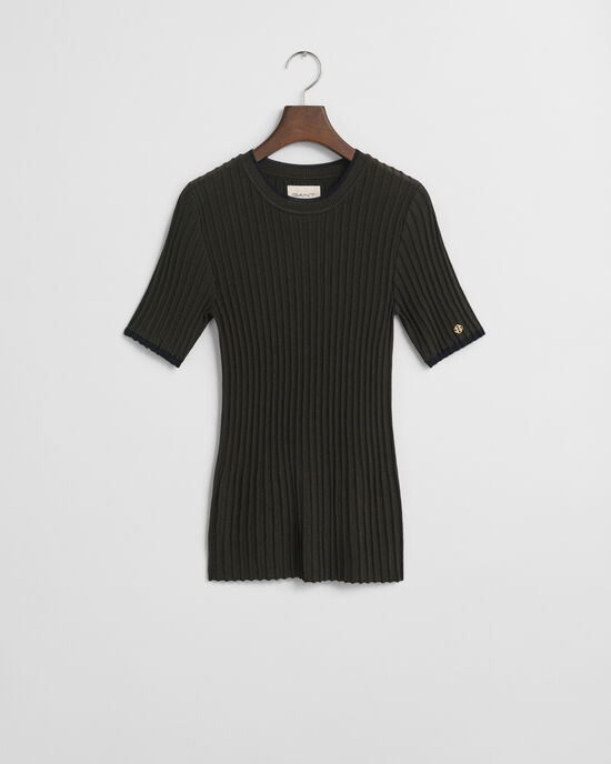Contrast Ribbed Short Sleeve Sweater