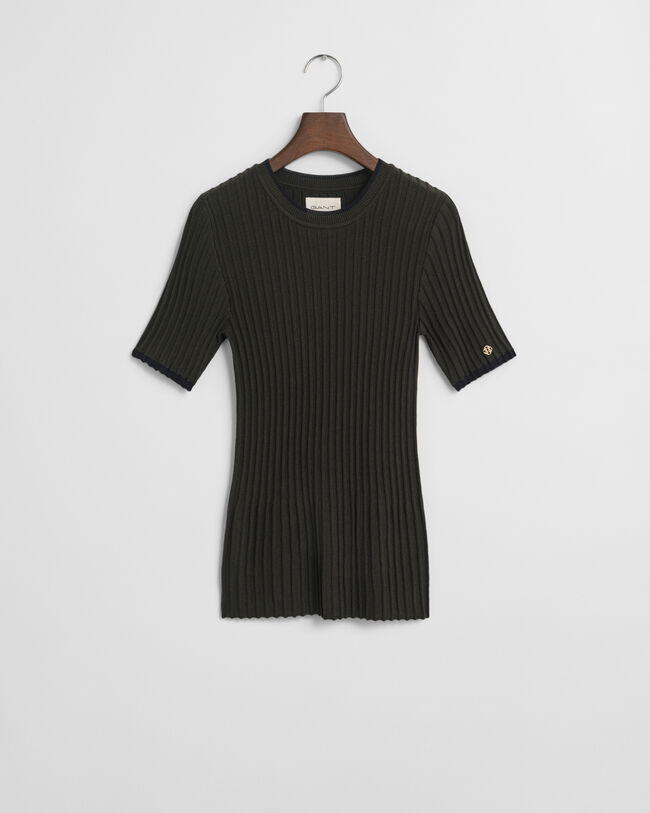 Contrast Ribbed Short Sleeve Sweater