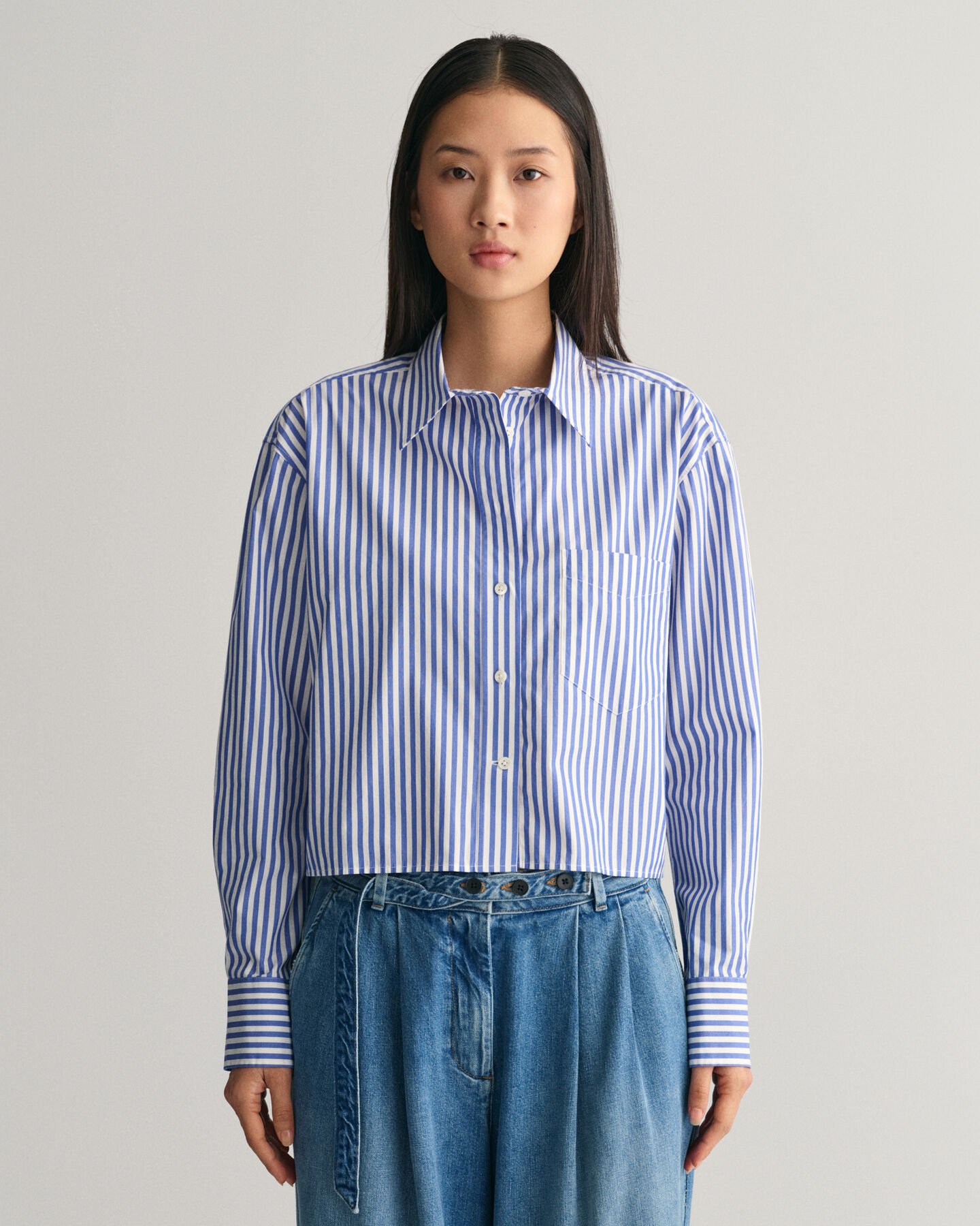 Relaxed Fit Cropped Striped Shirt