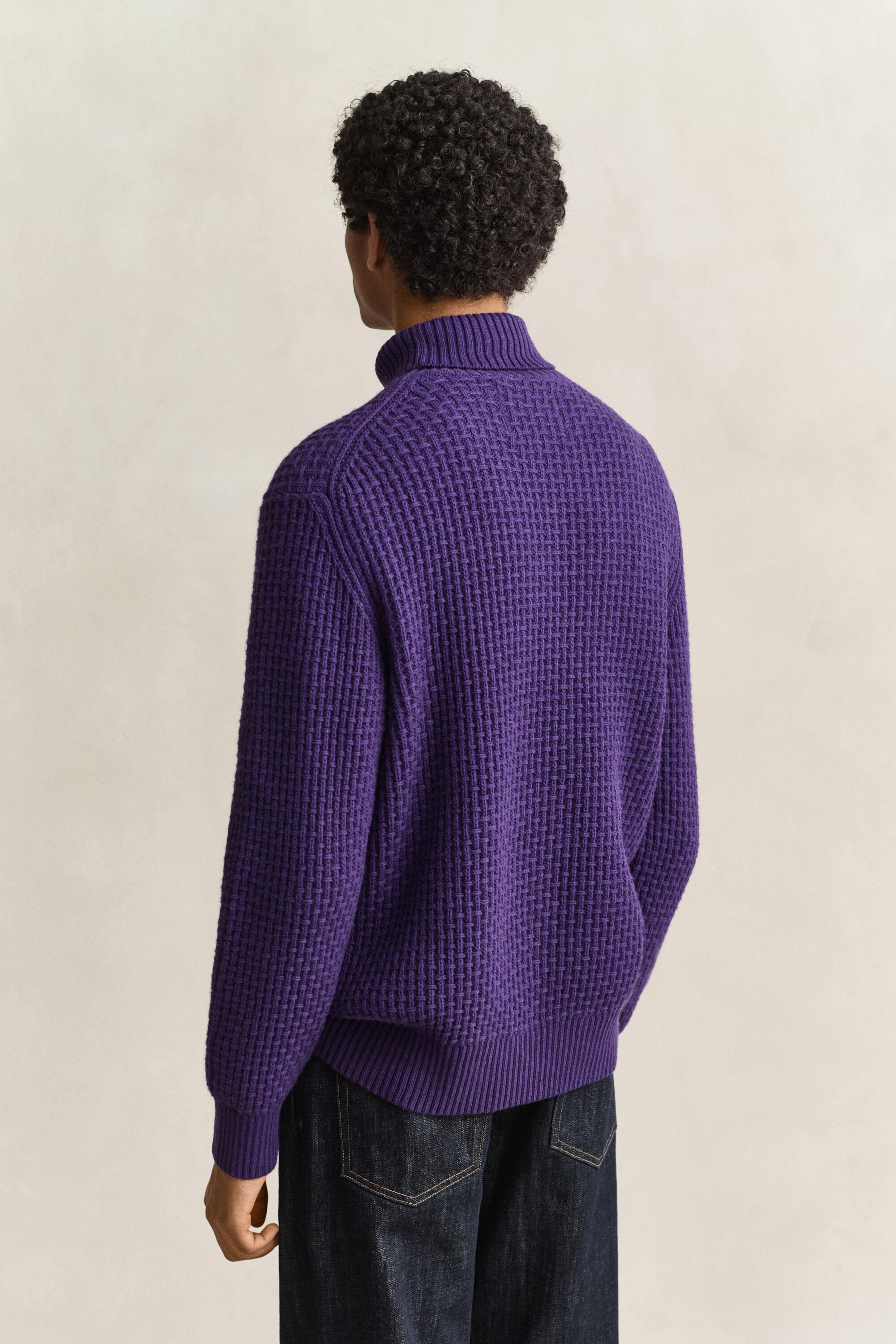 Textured Cotton Wool Turtleneck Sweater