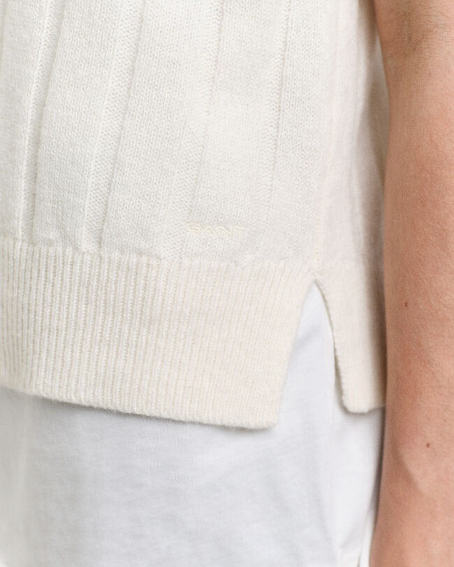 Wide Ribbed Wool V-Neck Sweater Vest