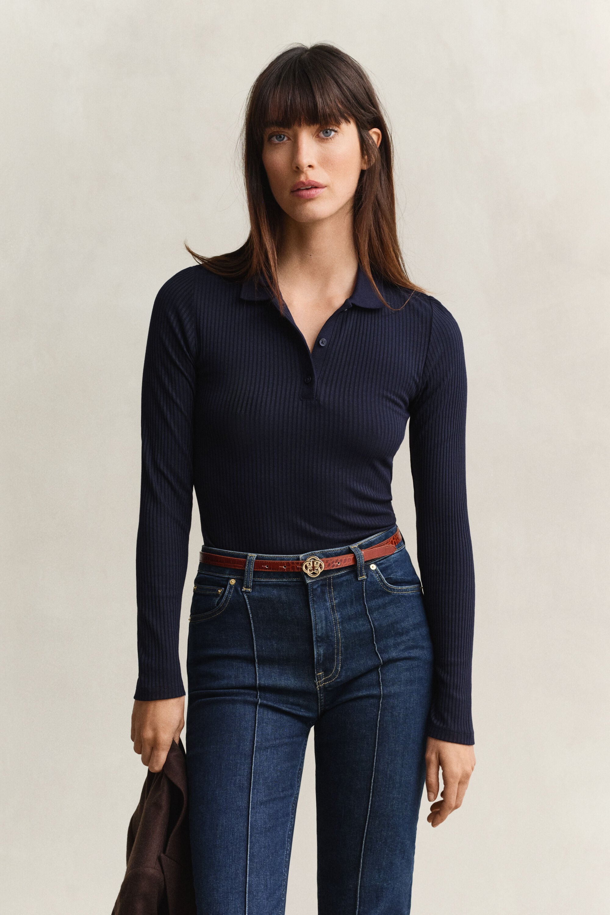 Slim Ribbed Polo Top