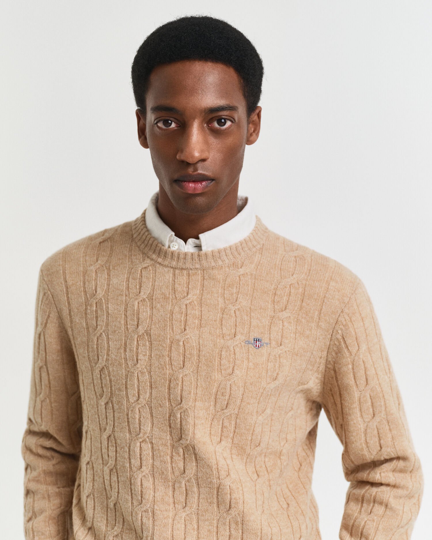 Lambswool Cable Knit Crew Neck Sweater