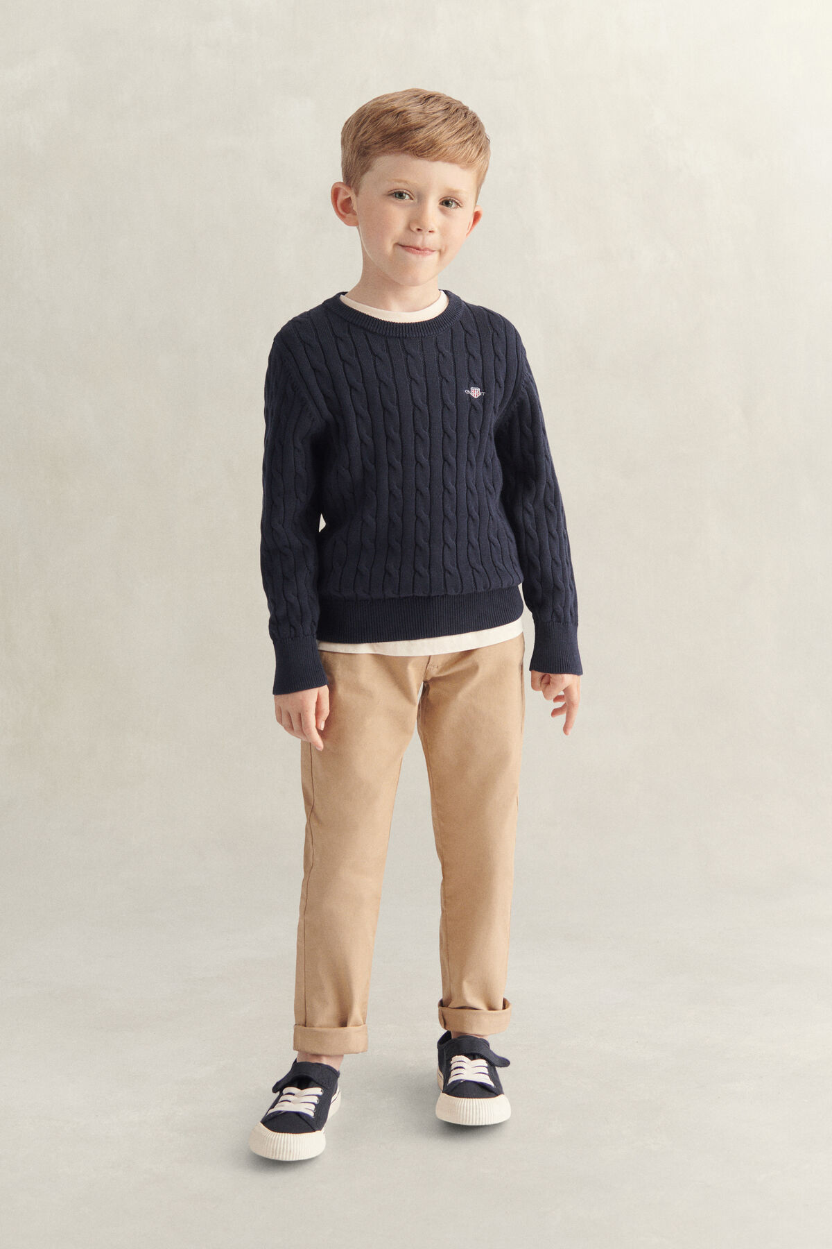 Boys Shield Cable Knit Sweater — EVENING BLUE