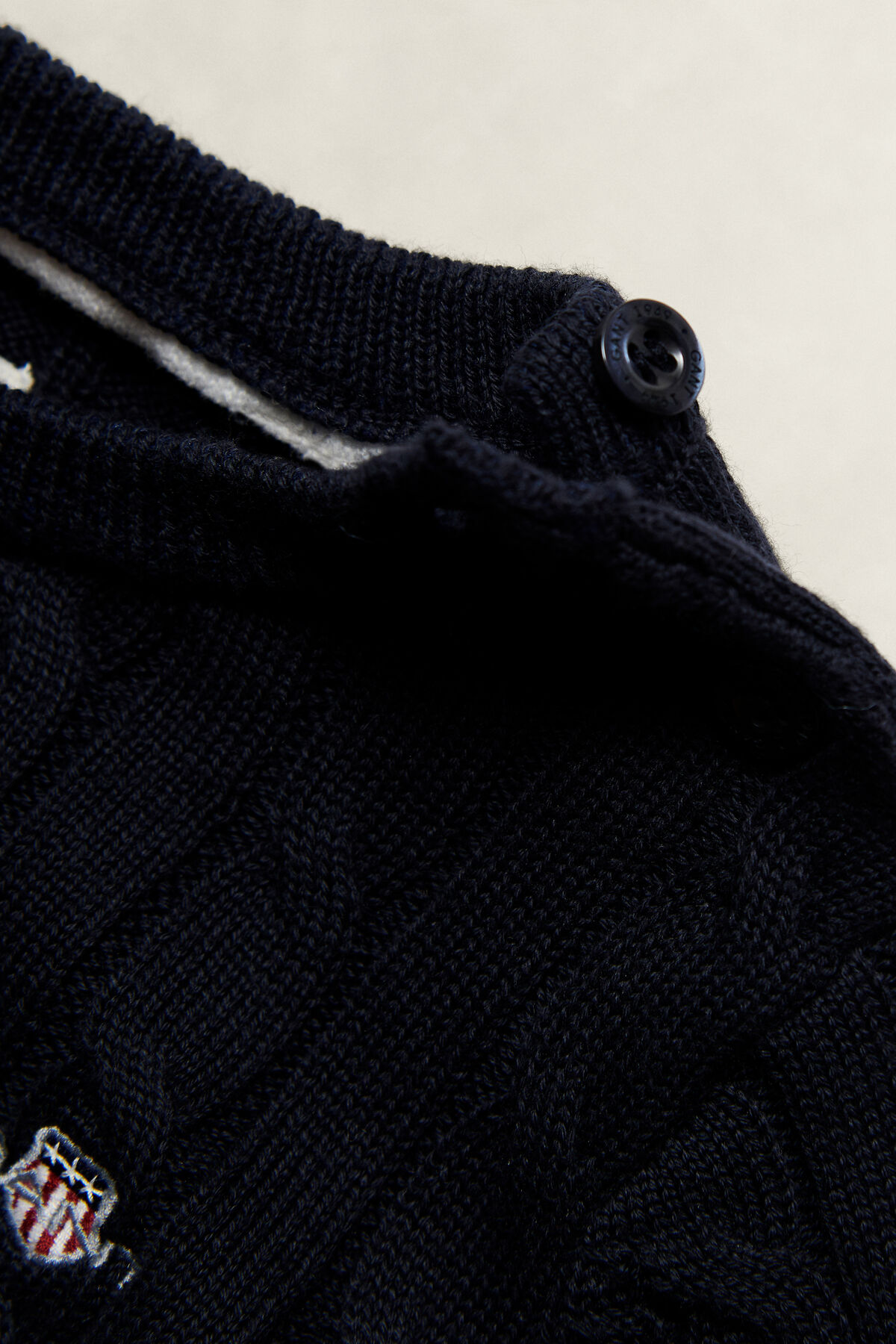 Girls Shield Cable Knit Sweater — EVENING BLUE