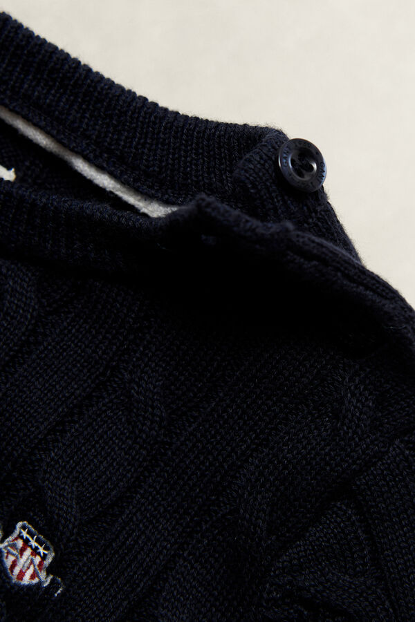 Girls Shield Cable Knit Sweater — EVENING BLUE