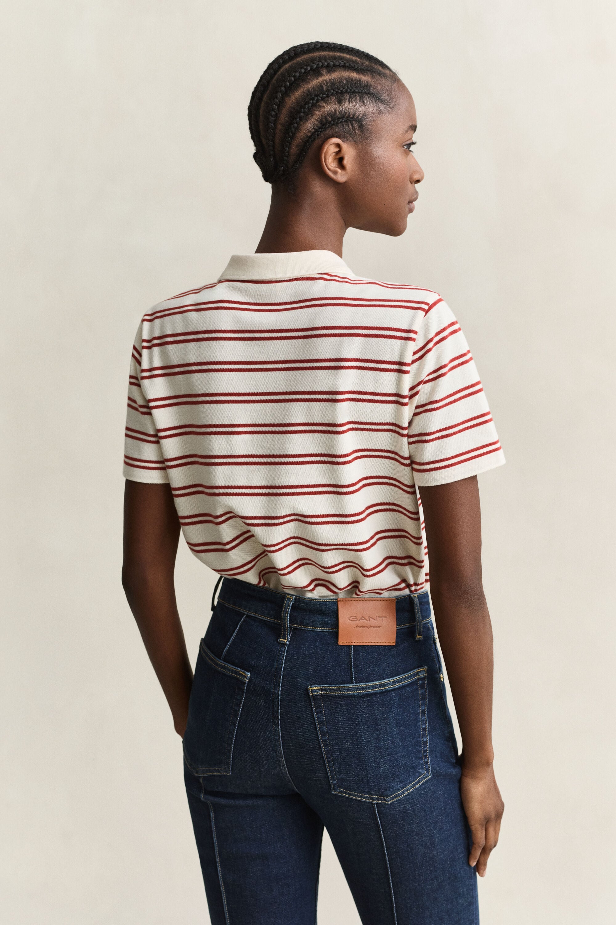 Striped Piqué Polo Top