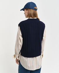 Wide Ribbed Wool V-Neck Sweater Vest