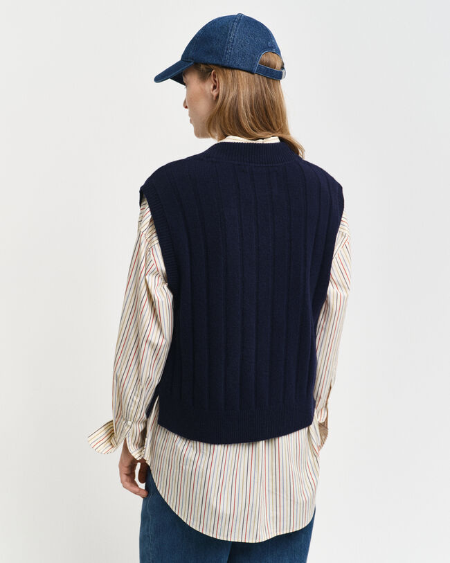 Wide Ribbed Wool V-Neck Sweater Vest