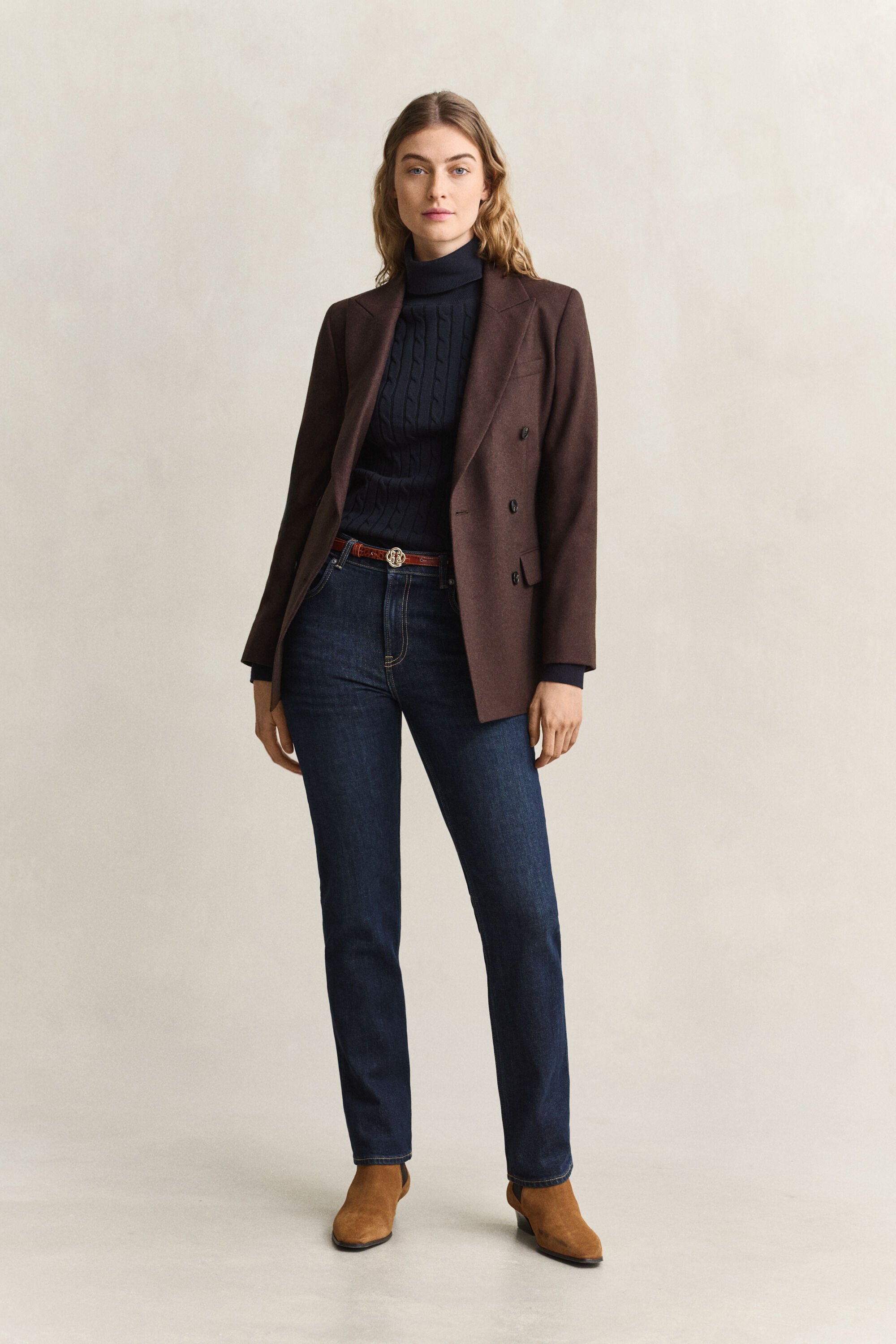 Stretch Cotton Cable Knit Turtleneck Sweater