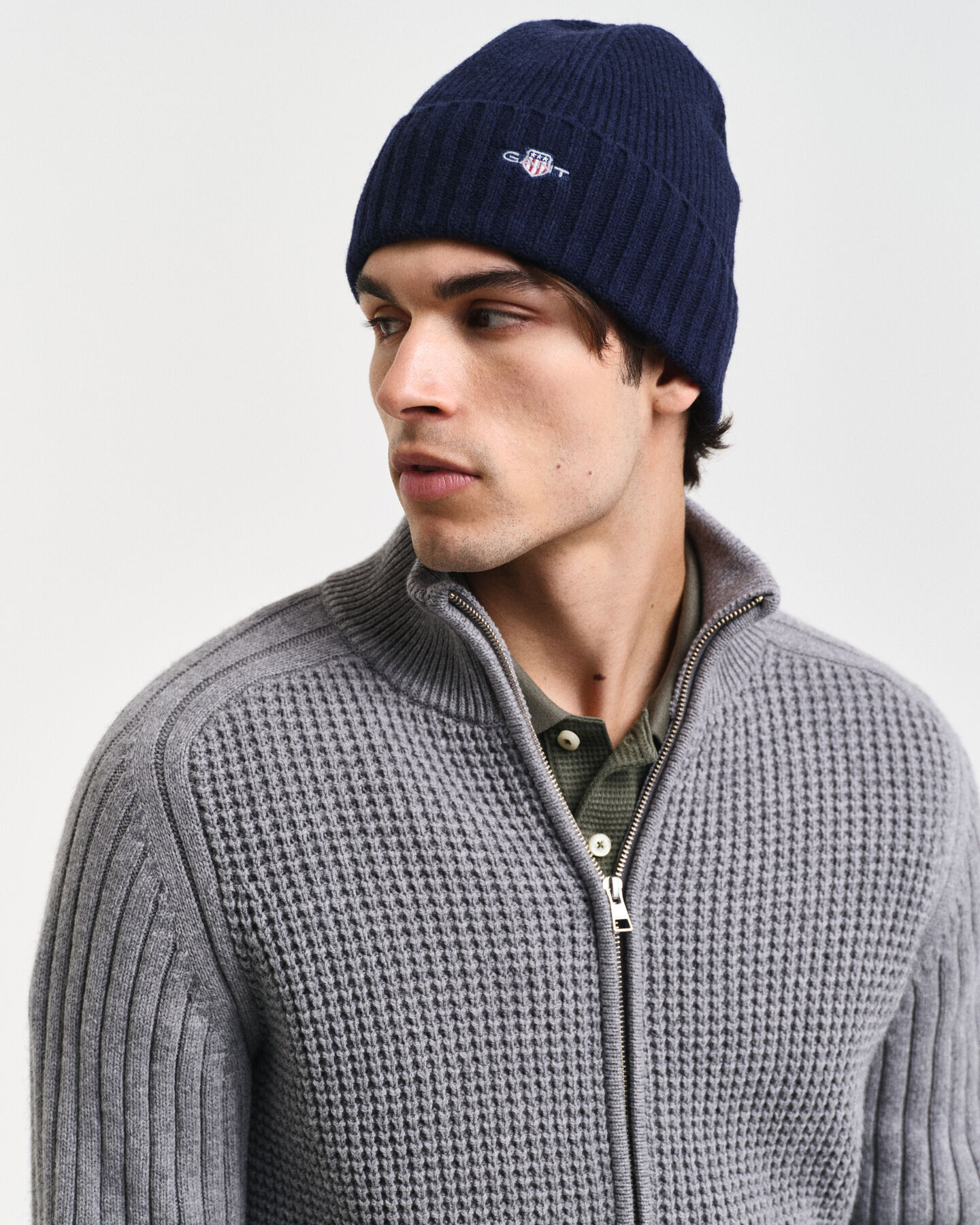 Textured Wool Blend Zip Cardigan