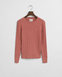 Stretch Cotton Cable Knit Crew Neck Sweater