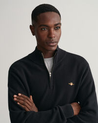 Textured Cotton Half-Zip Sweater