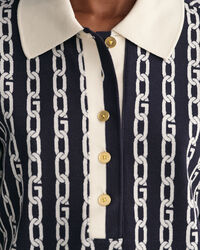 Chain Jacquard Mid Sleeve Polo Shirt