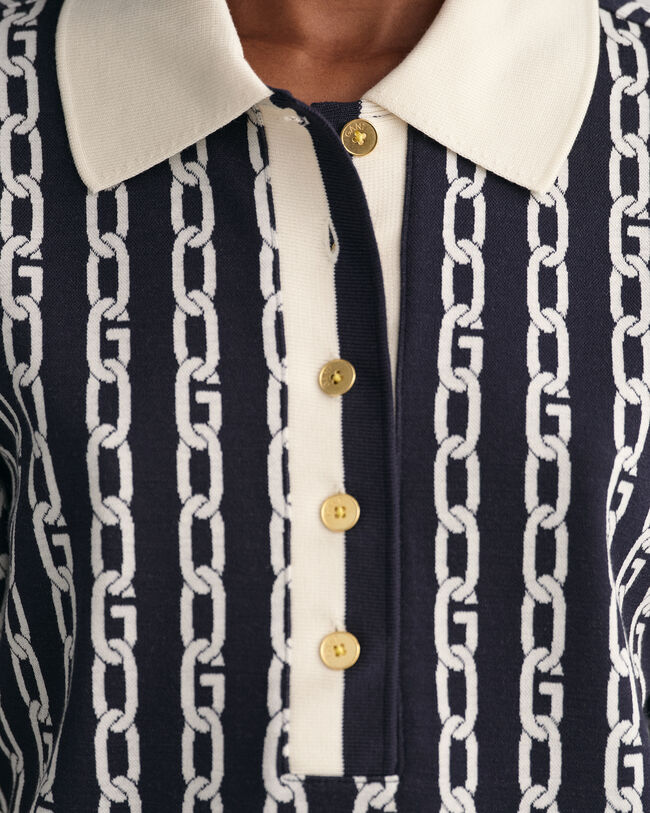 Chain Jacquard Mid Sleeve Polo Shirt