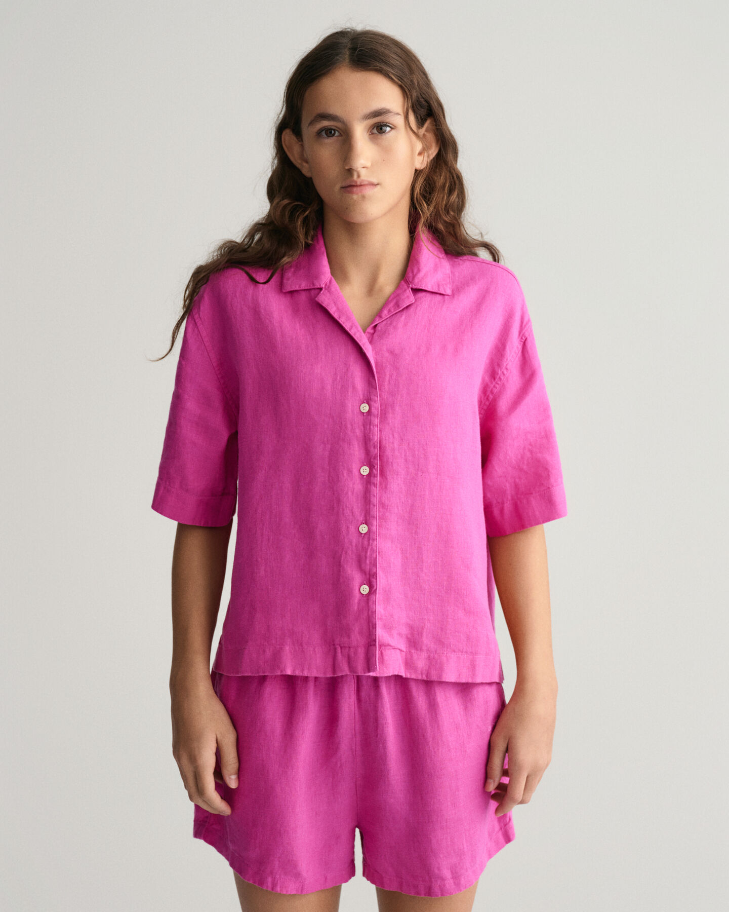 Teen Girls Boxy Linen Short Sleeve Shirt