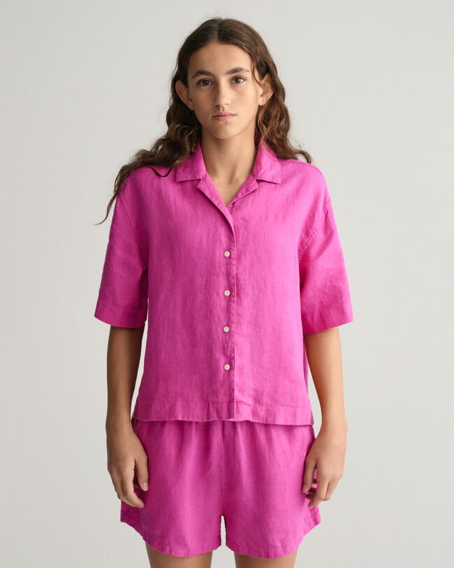 Teen Girls Boxy Linen Short Sleeve Shirt