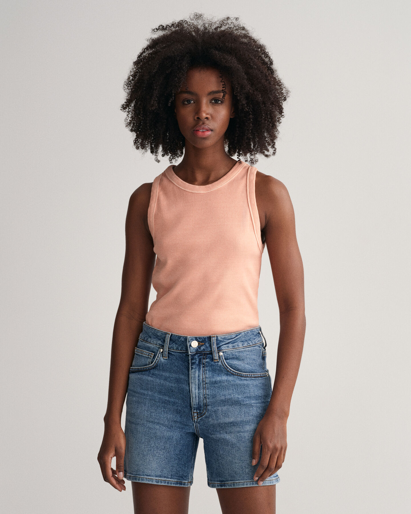 Sunfaded High Neck Rib Tank Top