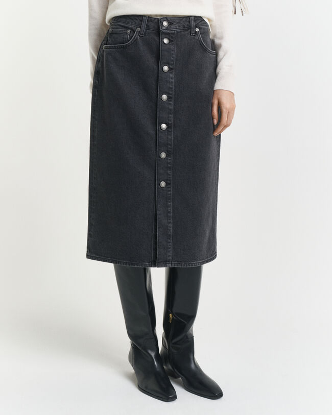 Buttoned Midi Denim Skirt