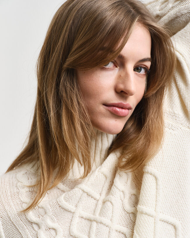 Cable Knit Stand Collar Sweater