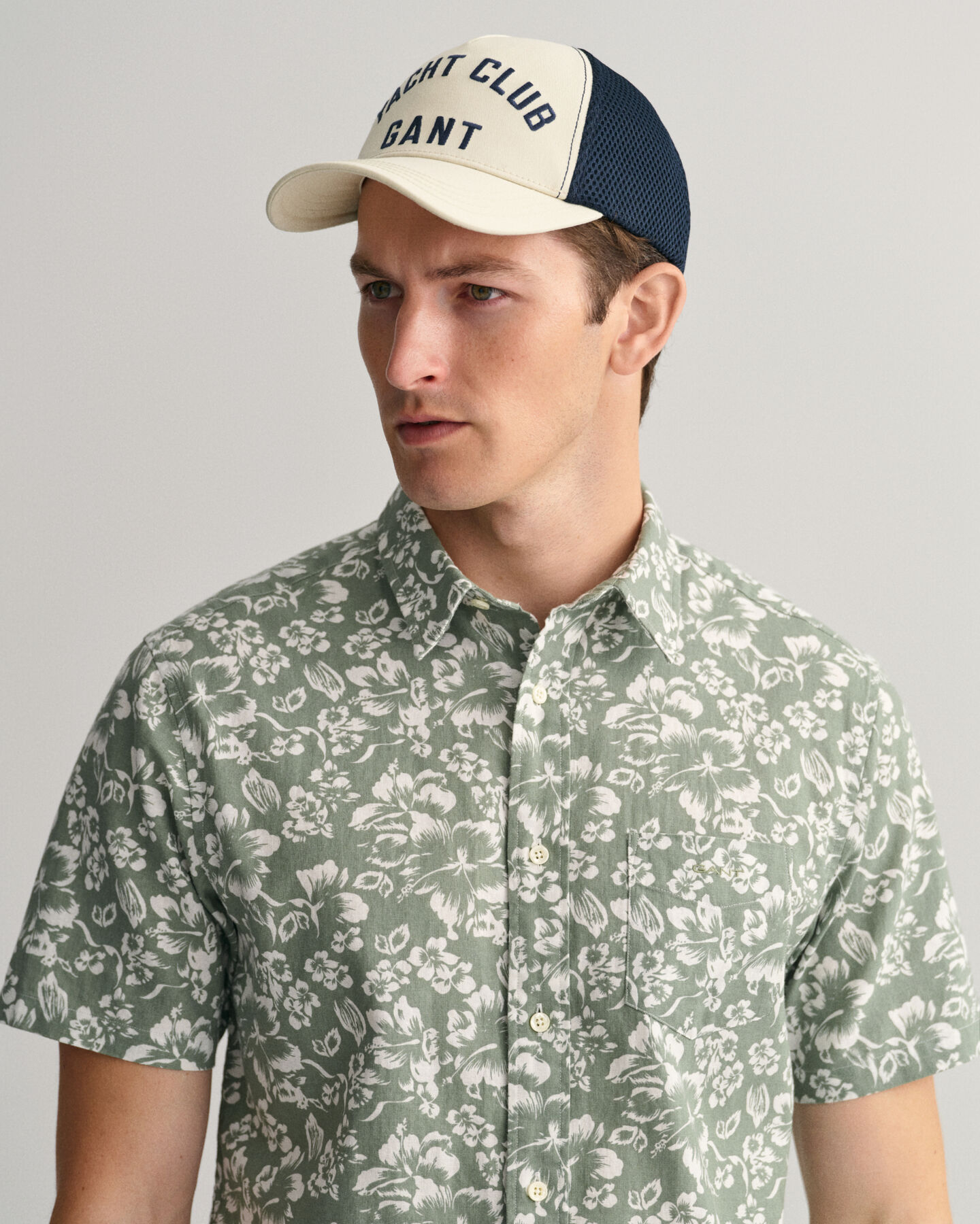 Regular Fit Floral Print Cotton Linen Short Sleeve Shirt