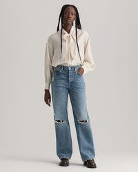 Pinstripe Bow Silk Shirt