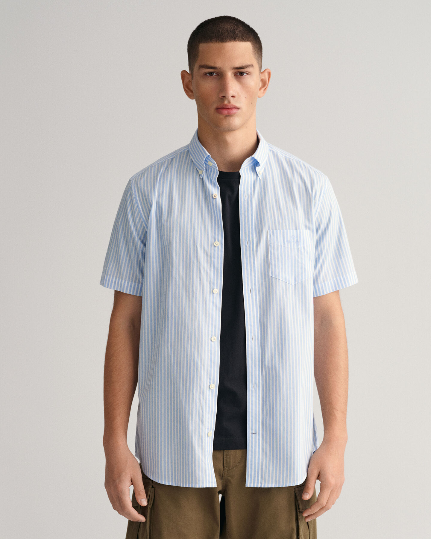 Regular Fit Stripe Short Sleeve Broadcloth Shirt