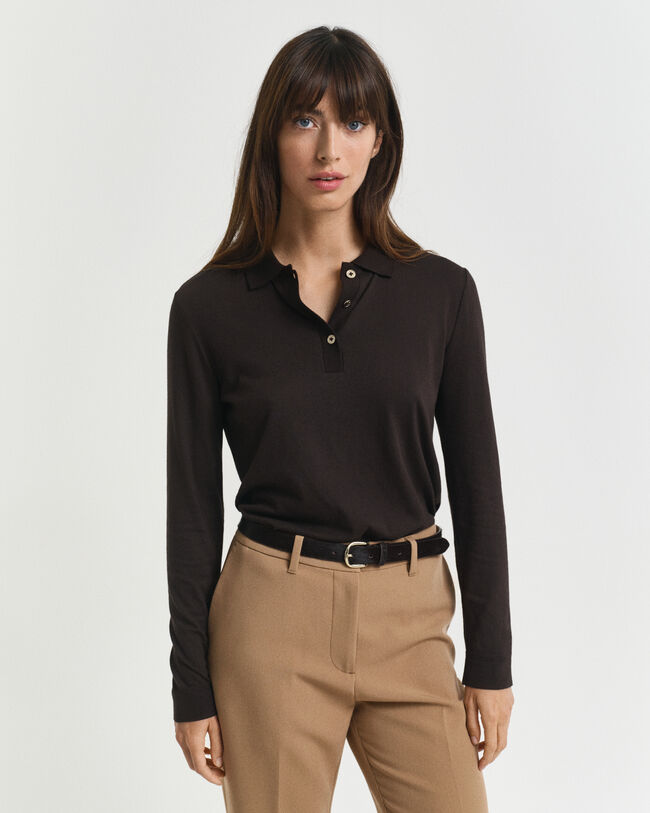 Seamless Buttoned Long Sleeve Polo Shirt