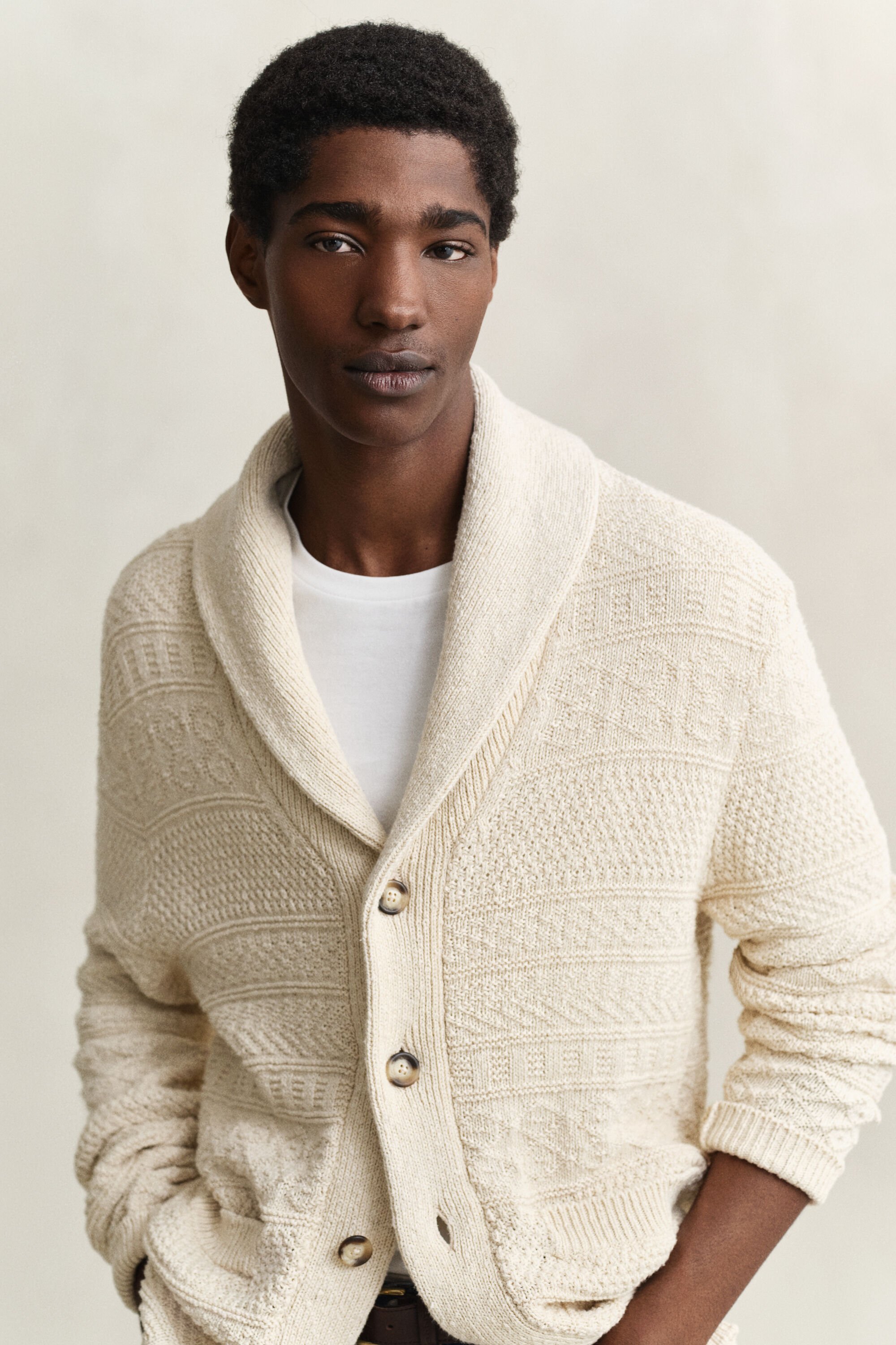Textured Cotton Blend Cardigan
