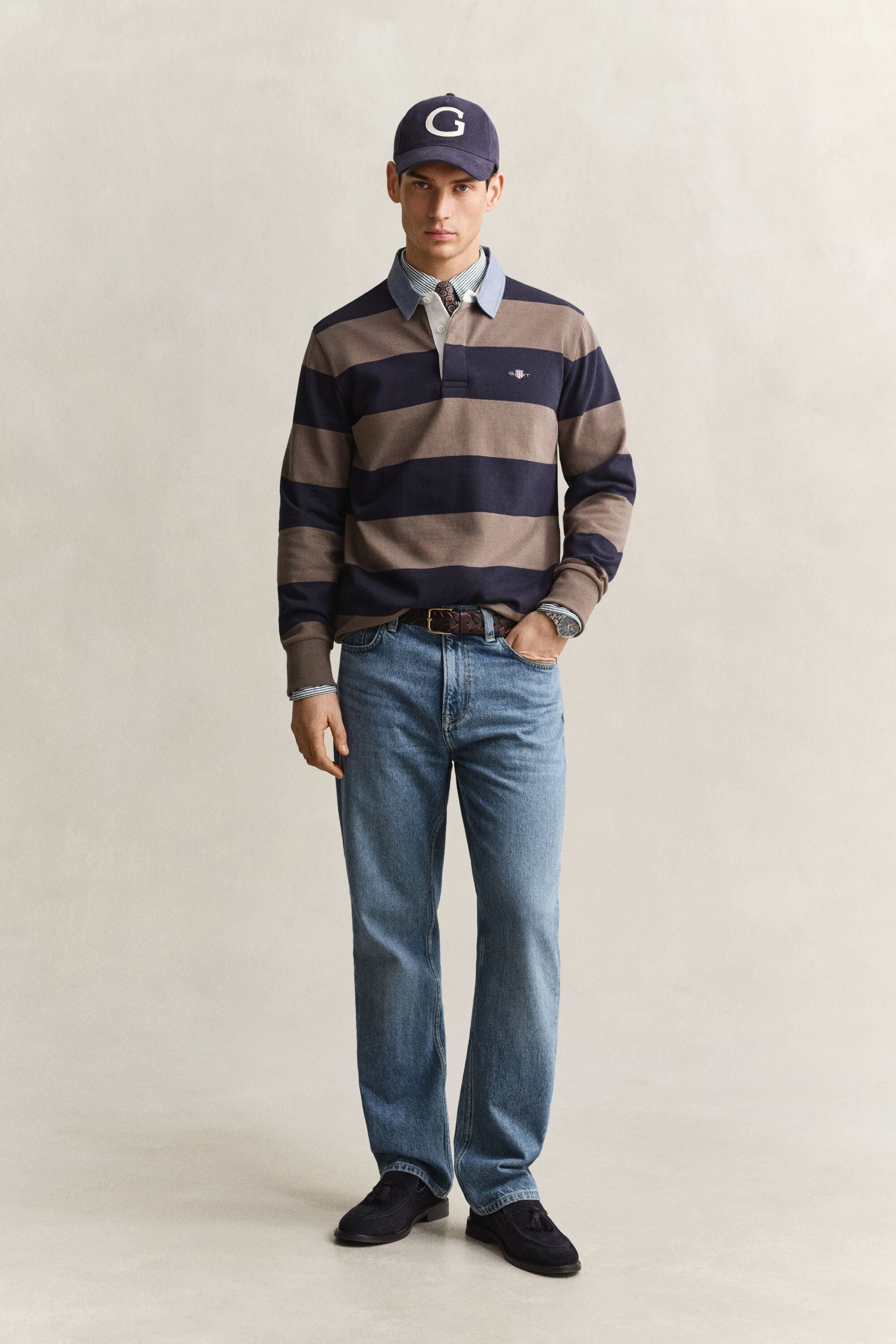 Chambray Collar Striped Heavy Rugger