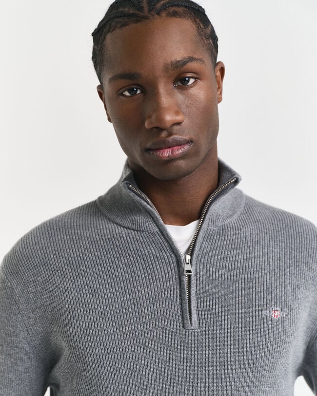 Ribbed Cotton Merino Wool Half-Zip Sweater