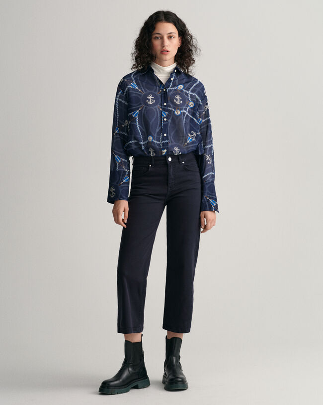 Relaxed Fit Sailing Print Cotton Silk Blouse