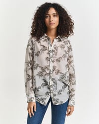 Relaxed Fit Tree Printed Cotton Silk Shirt