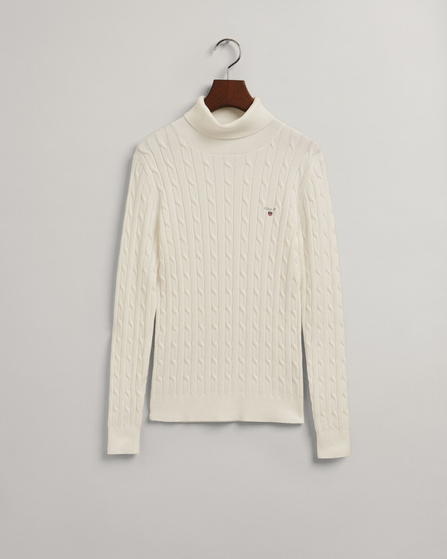 Stretch Cotton Cable Turtleneck