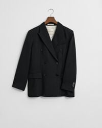 Relaxed Fit Double Breasted Wool Blend Hopsack Blazer