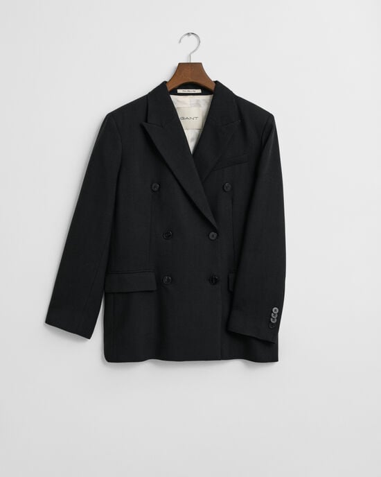 Relaxed Fit Double Breasted Wool Blend Hopsack Blazer