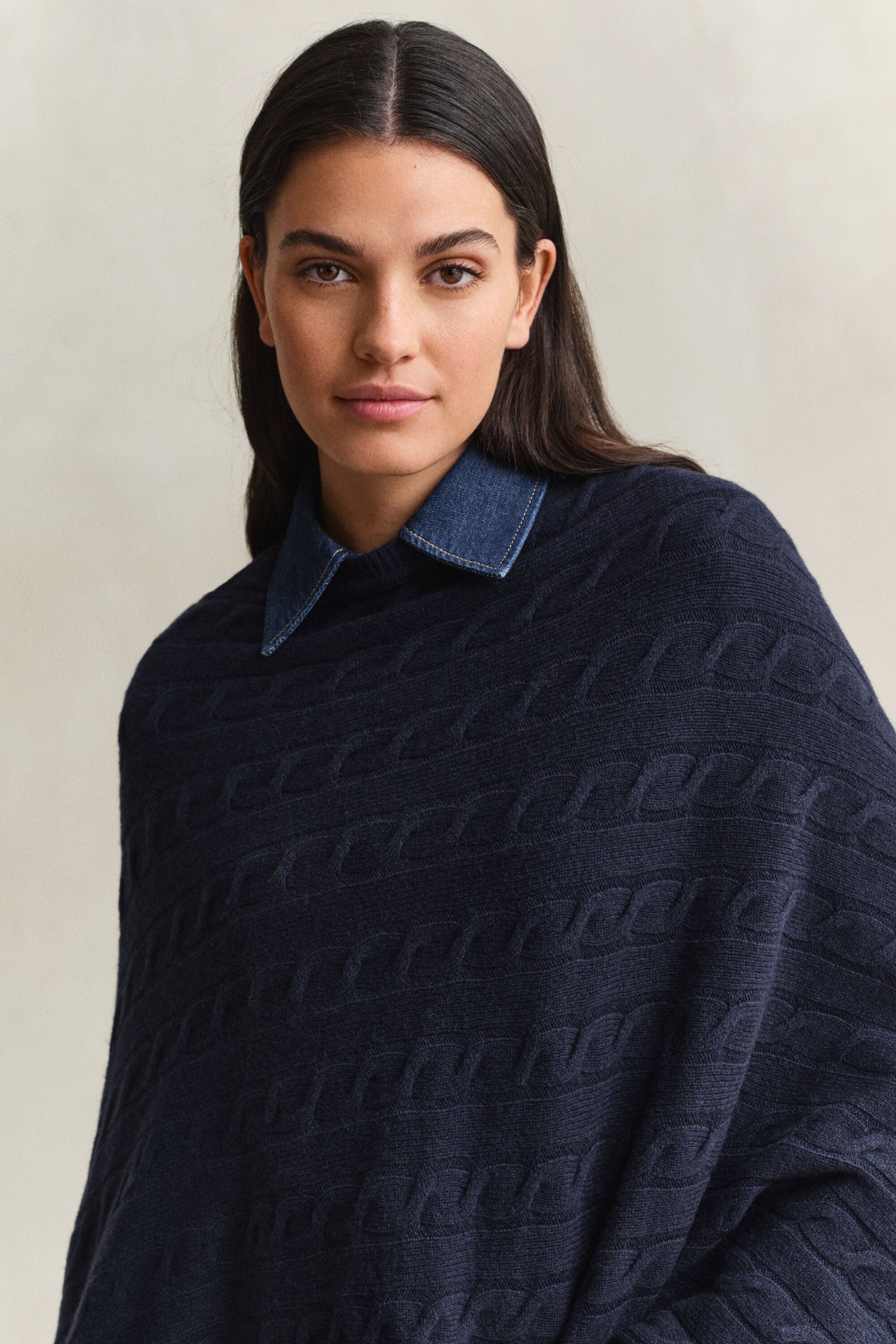 Wool Cable Knit Poncho