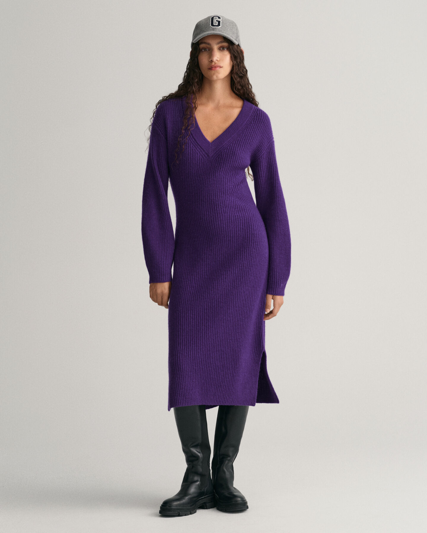 Ribbed Wool V-Neck Dress