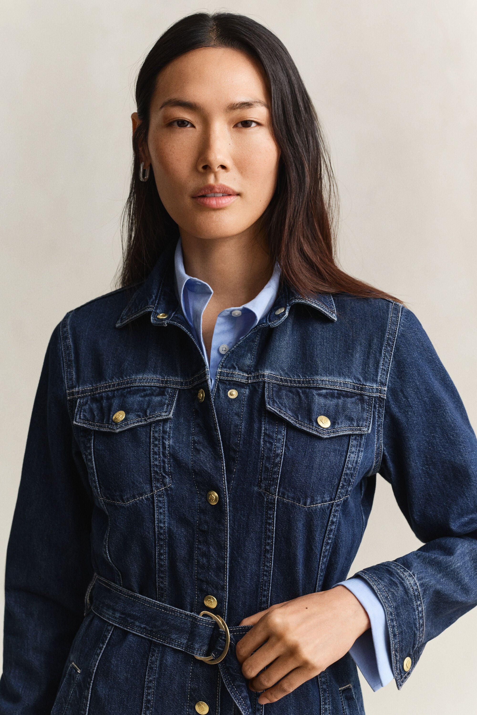 Belted Denim Midi Dress