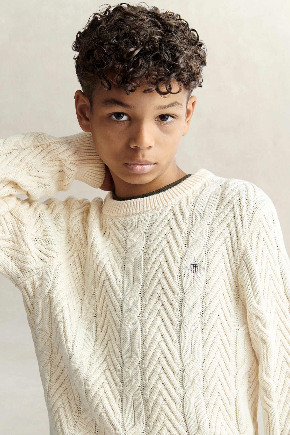 Teen Boys Cable Knit Sweater — CREAMED WHITE