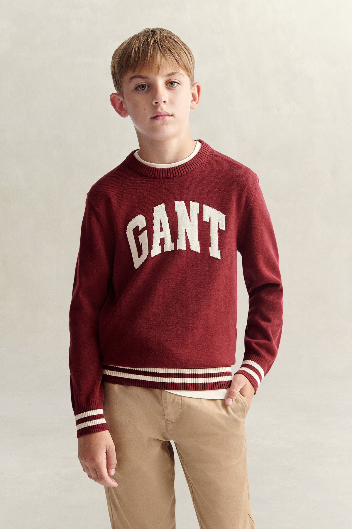 Teen Boys Intarsia Sweater — PLUMPED RED