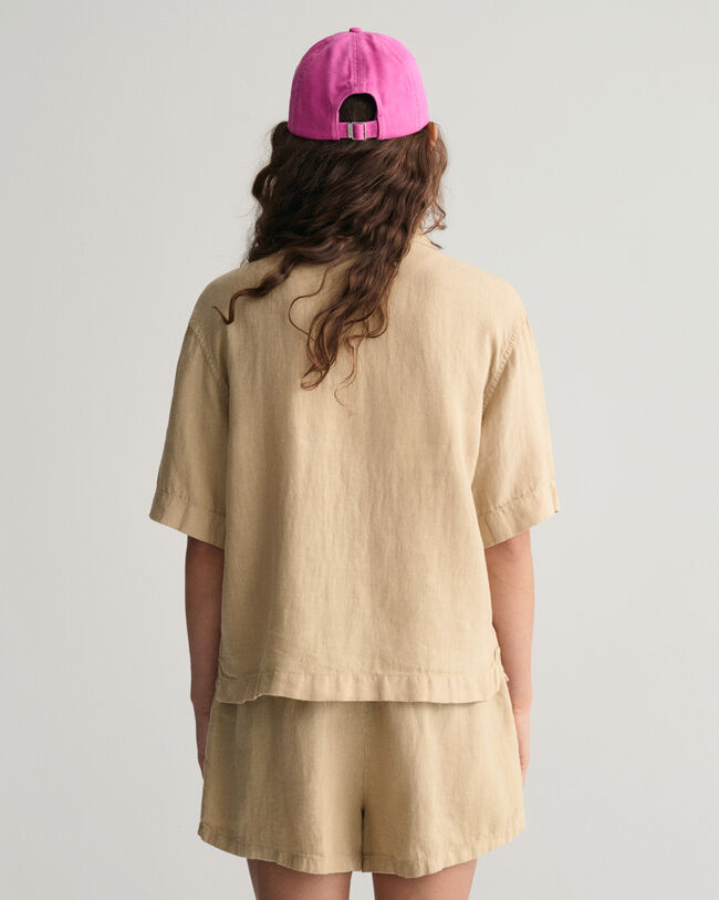 Teen Girls Boxy Linen Short Sleeve Shirt