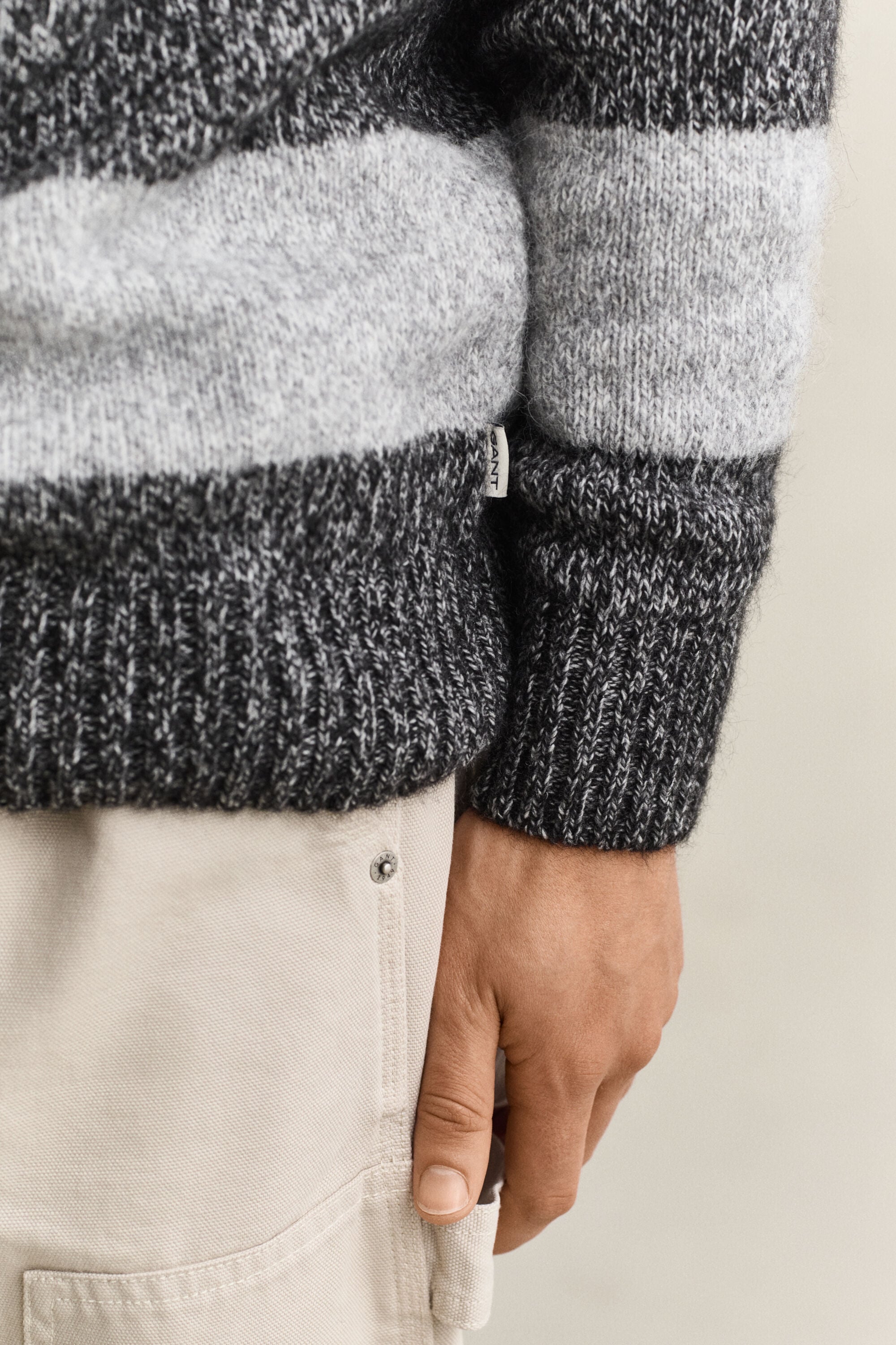 Striped Alpaca Wool Blend Polo Sweater