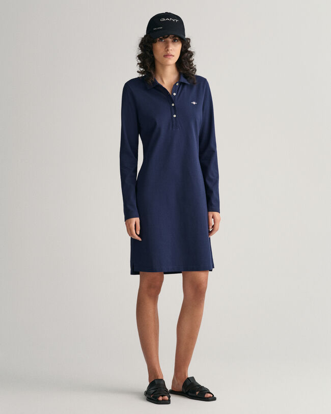 Shield Piqué Long Sleeve Dress