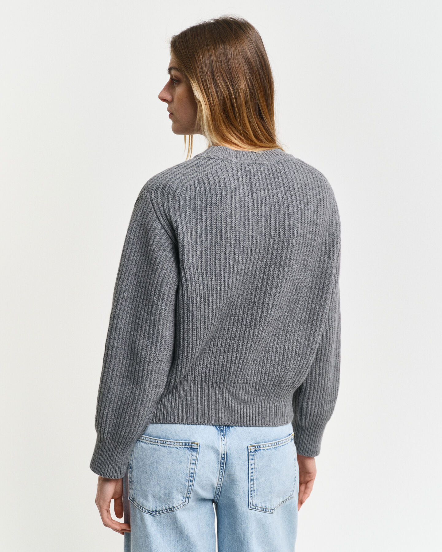 Ribbed Knitted Crew Neck Sweater