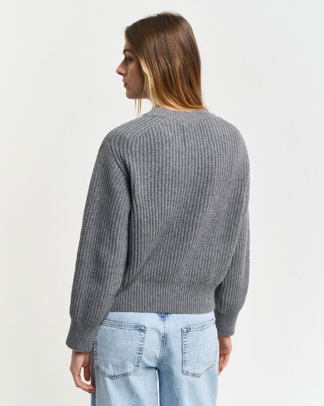 Ribbed Knitted Crew Neck Sweater